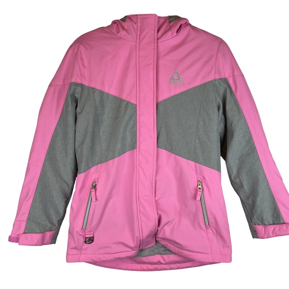 Gerry Girls Pink Grey Hooded Ski Jacket Winter Coat Size L‎ 14/16